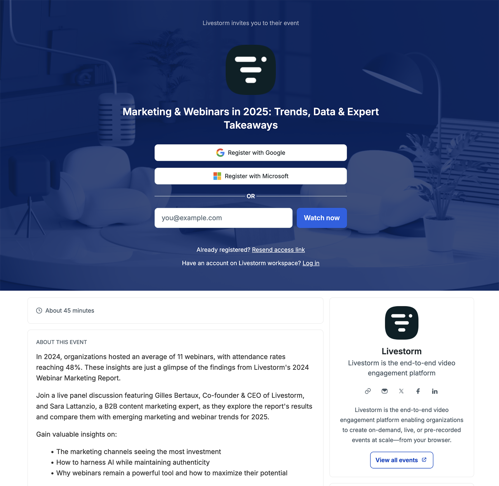 Livestorm webinar registration page