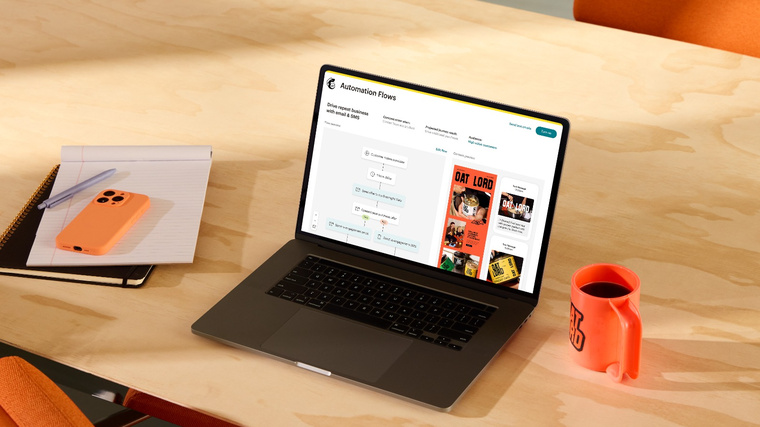 Mailchimp email builder on laptop