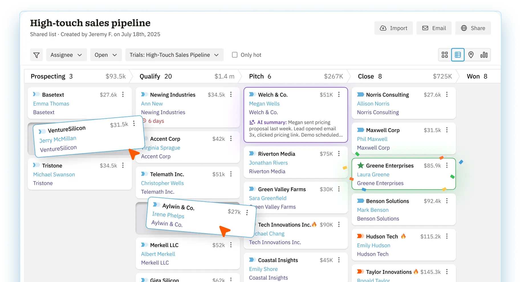 Nutshell CRM product view