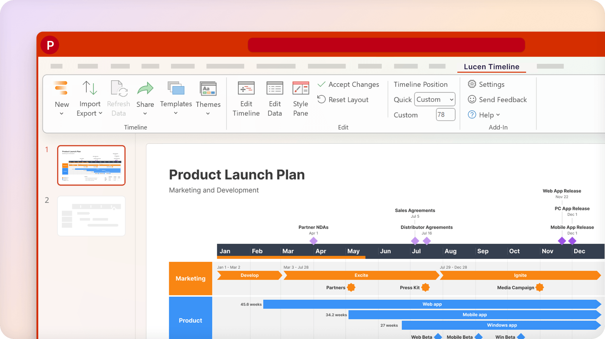 Office Timeline Gantt chart in PowerPoint