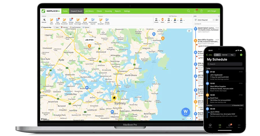 ServiceM8 dispatch and schedule UI
