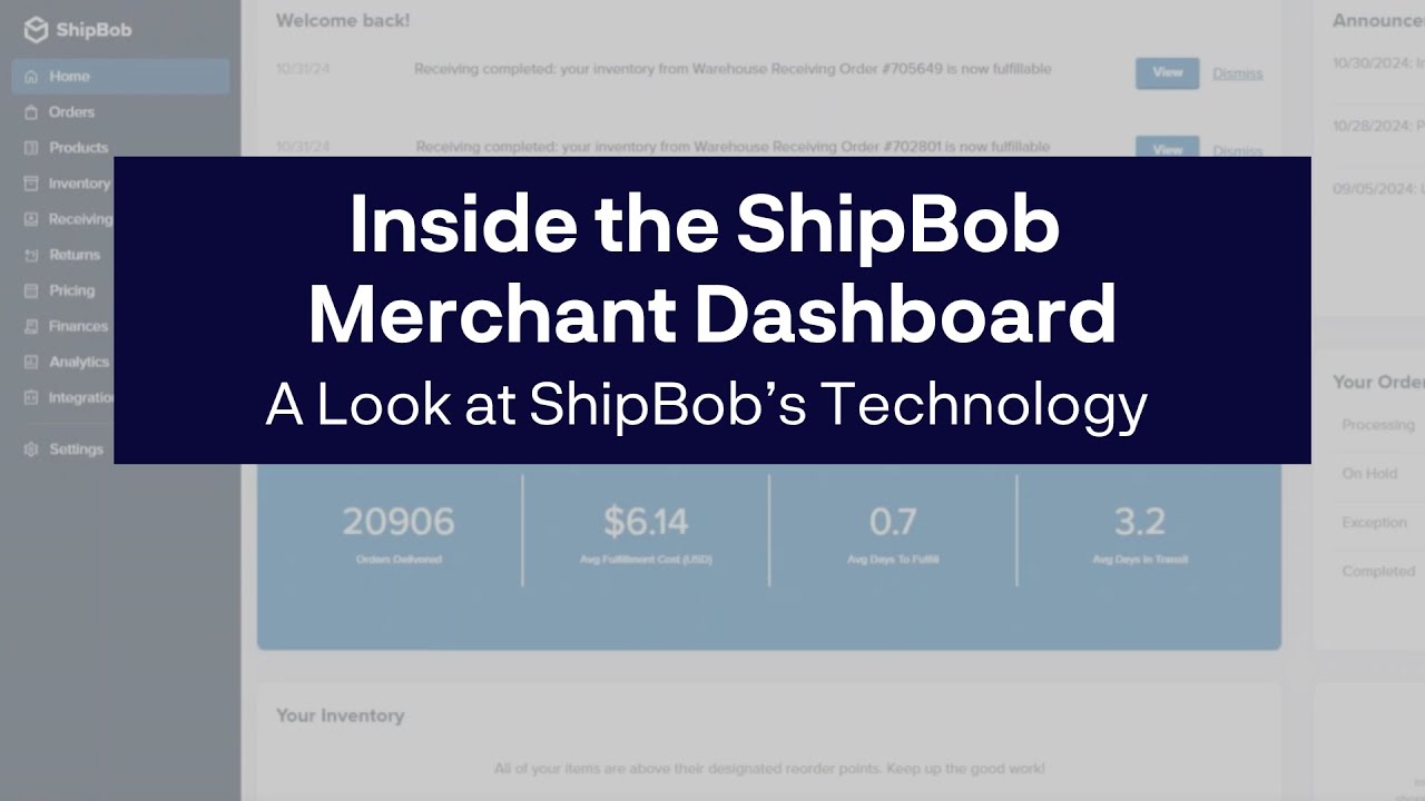 ShipBob merchant dashboard tour UI frame