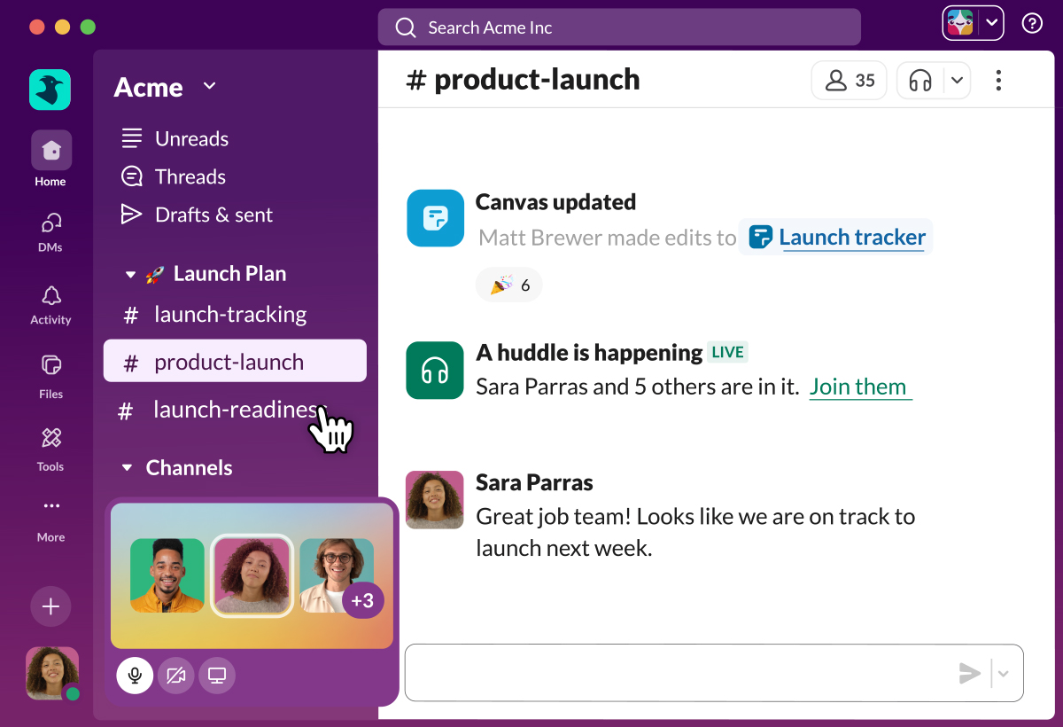 Slack homepage hero product UI