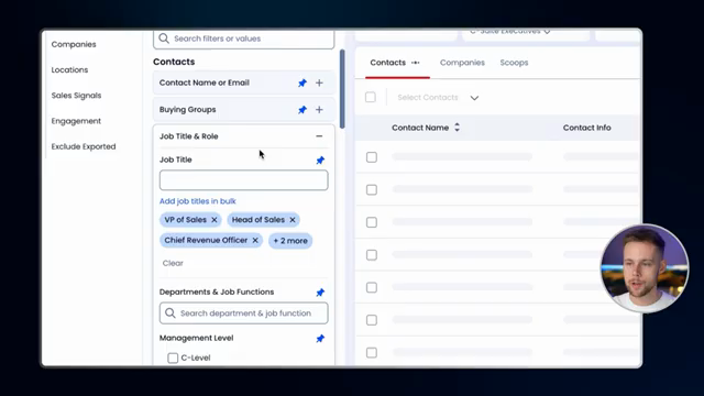 ZoomInfo contact search filters for job title and management level